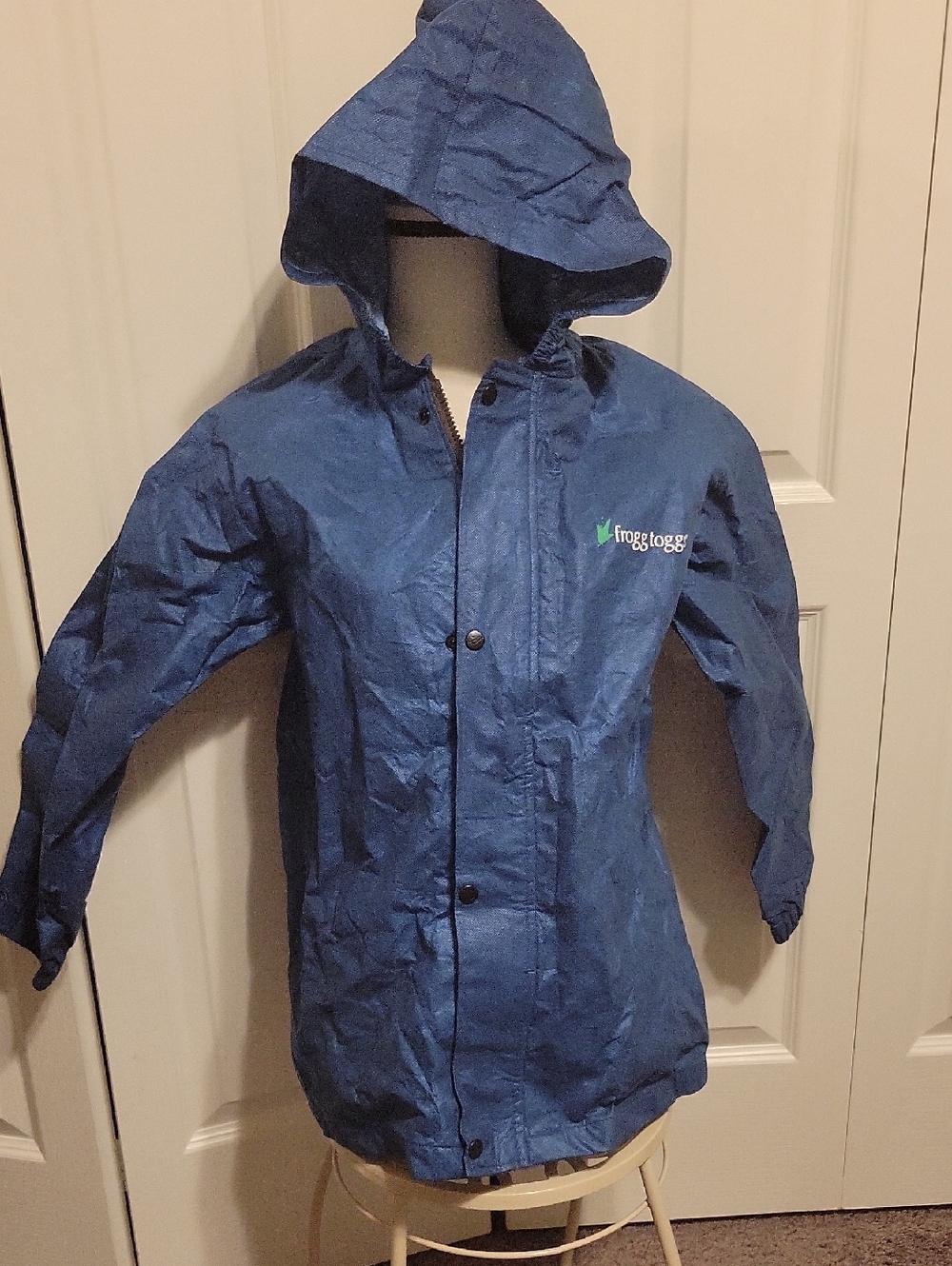 Kids' Blue Waterproof Hooded Rain Jacket Large